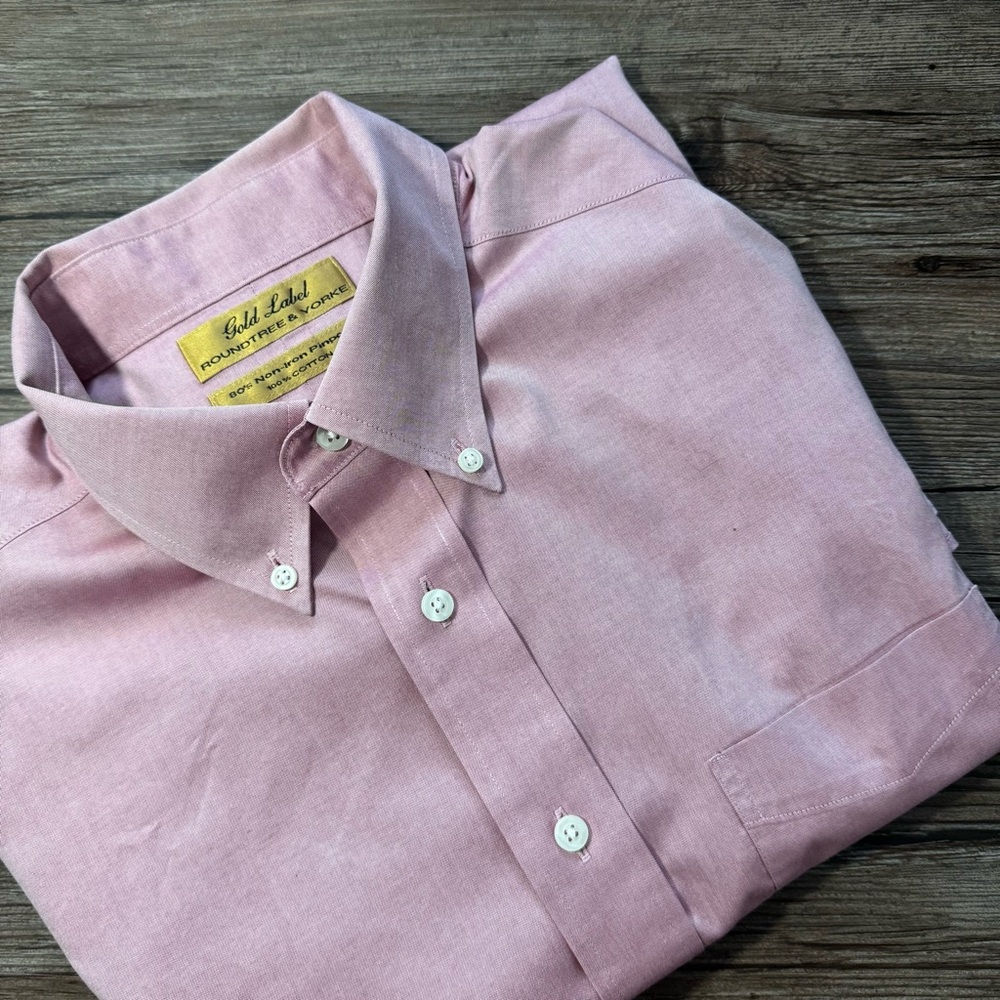 ROUNDTREE & YORKE Gold Label 16 33 Shirt Pink L/S Non Iron Pinpoint Cotton